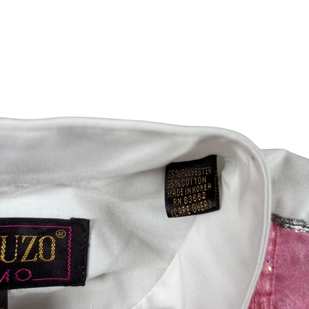 VTG Western Shirt M White Pink Pintuck Tuxedo Button Up Perruzo Uomo Rodeo 90s - Picture 10 of 11